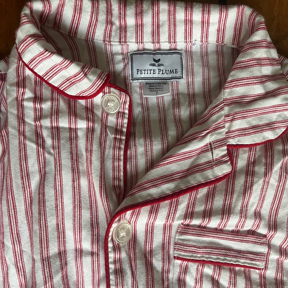 Petite Plume Kid’s Twill Pajama Set in Antique Red Ticking size 7